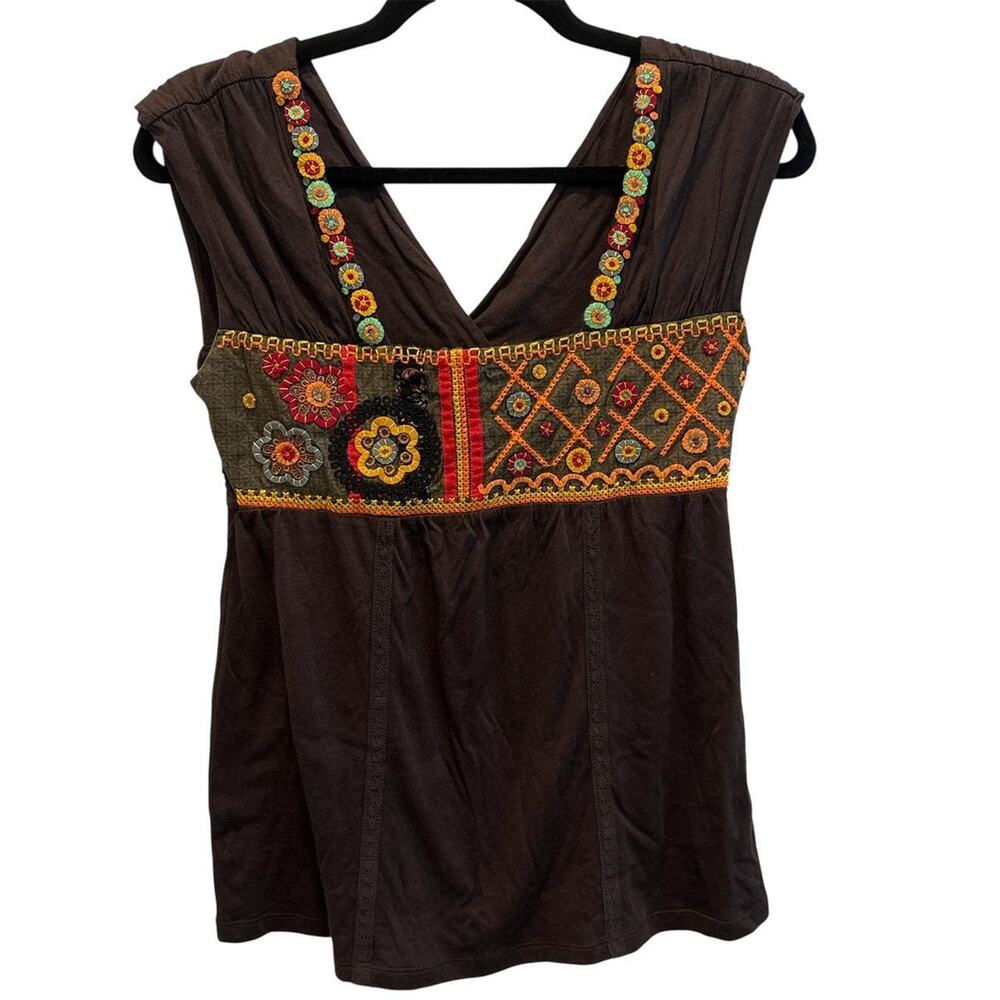 Y2K vintage embroidered sparkly floral cottage babdoll tank top XS “ex libris”